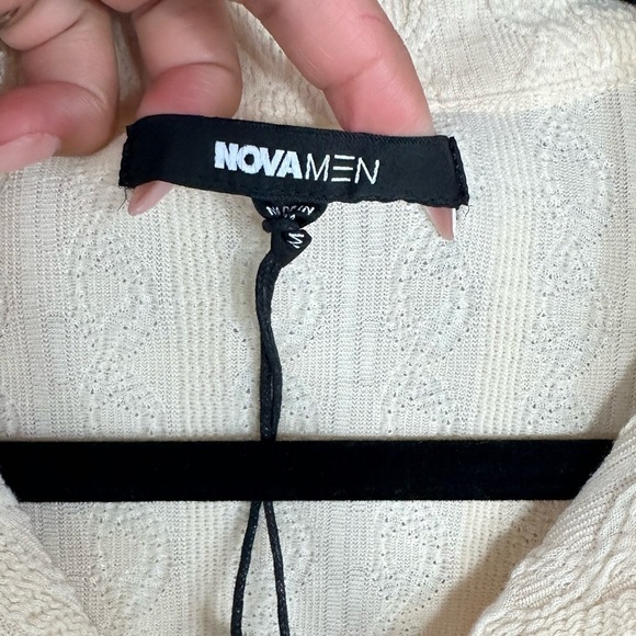 NWT Nova Men check my bank statement knit textured button down size M - Picture 4 of 8